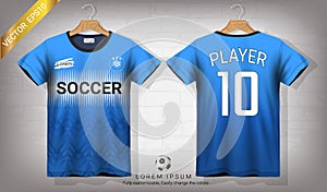 Soccer jersey and t-shirt sport mockup template, Graphic design for football kit or activewear uniforms