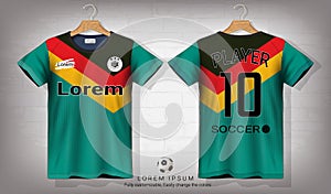 Soccer jersey and t-shirt sport mockup template, Graphic design for football kit or activewear uniforms.