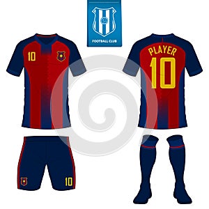 Soccer kit or football jersey template for football club. Short sleeve football shirt mock up. Front and back view soccer uniform.
