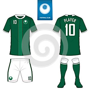 Soccer kit or football jersey template for football club. Short sleeve football shirt mock up. Front and back view soccer uniform.