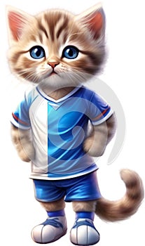 Soccer Kitten, A cute kitten in a soccer uniform. Ai Generated.