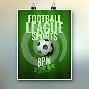 Soccer league flyer design template. Soccer poster invitation football sports