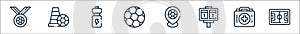 Soccer line icons. linear set. quality vector line set such as soccer, first aid kit, score board, soccer, ball, energy drink,