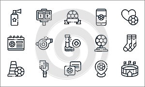 Soccer line icons. linear set. quality vector line set such as stadium, soccer, cone, soccer, card, trophy, score board