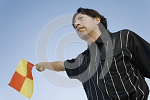 Soccer linesman waving flag