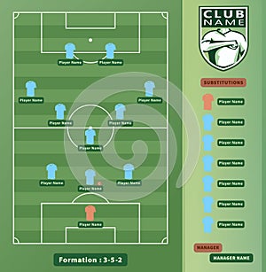 Soccer Lineups, Football Players 3-5-2 Formation Scheme On a soccer field