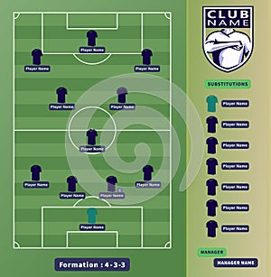 Soccer Lineups, Football Players 4-3-3 variation Formation Scheme