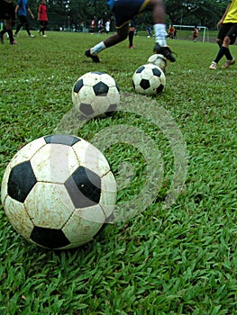 Soccer match and balls