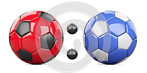 Soccer match score 0:0 from two soccer balls red and blue