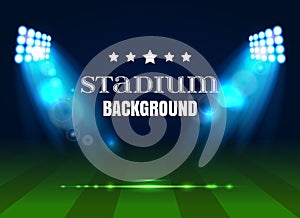 Soccer match, stadium with light . Football poster background. Stadium background with bright spotlights, stadium