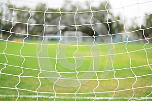 Soccer net on green grass