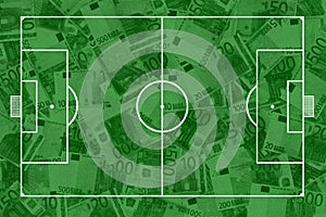 Soccer pitch and banknotes