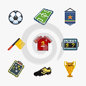 Soccer pixel icon set