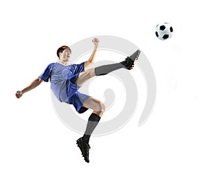 Soccer player in action isolated