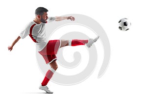 Professional soccer player in action. Isolated in white background photo