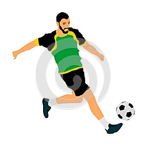 Soccer player with ball in action vector illustration isolated on white background. Football player battle for the ball position.