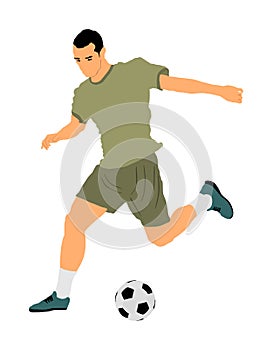 Soccer player with ball in action vector illustration isolated on white background. Football player battle for the ball position.