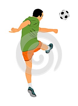 Soccer player with ball in action vector illustration isolated on white background. Football player battle for the ball position.