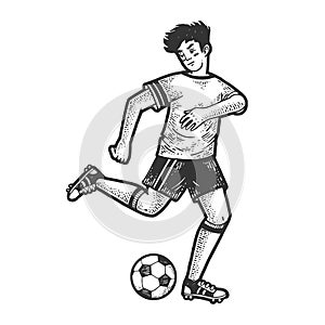 Soccer player with ball sketch engraving vector