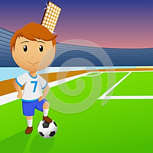 Soccer player with ball on the stadium