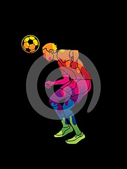 Soccer player bouncing a ball action graphic vector.