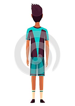 Soccer player, cartoon male football character. Man full length, back view. Isolated flat vector illustration
