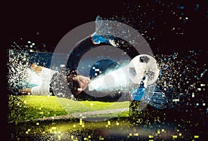 Pixelated image of a goalkeeper who try to catch the ball photo