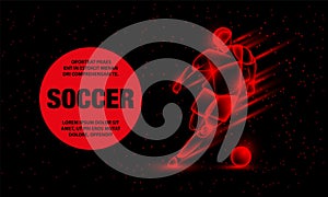 Soccer player dribbling with a soccer ball. Abstract football player with fire effect. Vector Sport Background for banner