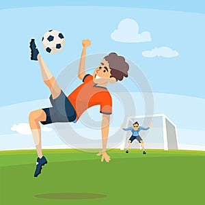 Soccer player. football gamer hitting to ball. vector outdoor sport activities