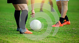 Soccer player get the ball or placing the ball to free kick or penalty kick