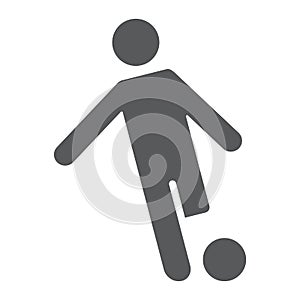 Soccer player glyph icon, kickball and sport, football player sign, vector graphics, a solid pattern on a white