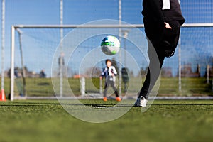 Soccer player and goalie during penalty shootout