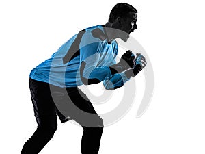 Soccer player goalkeeper man silhouette shadow isolated white background