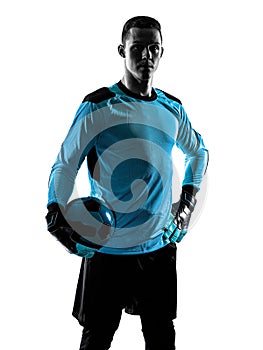 Soccer player goalkeeper man silhouette shadow isolated white background