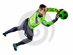 Soccer player goalkeeper man silhouette shadow isolated white background