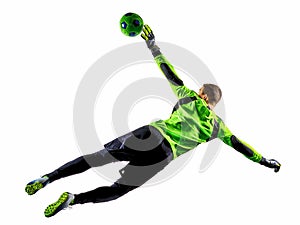 Soccer player goalkeeper man silhouette shadow isolated white background