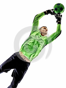 Soccer player goalkeeper man silhouette shadow isolated white background