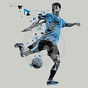 Soccer player with a graphic trail, blue and black uniform