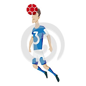 Soccer player heading the ball. Vector silhouette of a footballer jump and soccer ball. Vector outline of soccer player