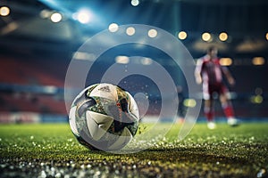 Soccer player in the heat of the game getting ready to deliver a powerful kick. Ai generated photo