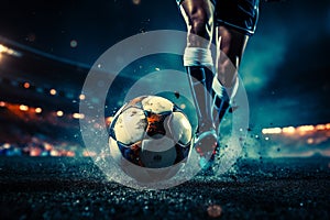 Soccer player in the heat of the game getting ready to deliver a powerful kick. Ai generated photo