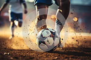 Soccer player in the heat of the game getting ready to deliver a powerful kick. Ai generated photo