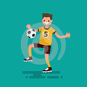 Soccer player hits the ball. Vector illustration