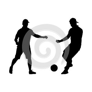 Soccer player icon isolated on white background. Two soccer players black silhouette.