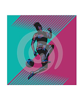 Soccer player jump kick popart