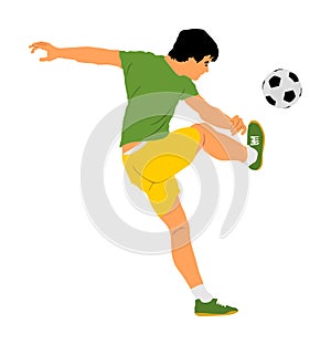 Soccer player kick the ball in action vector illustration isolated on white background. Football player battle for the ball. photo