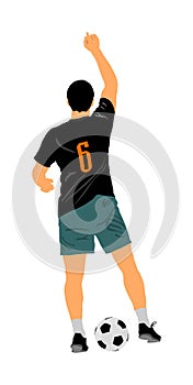 Soccer player kick the ball in action vector illustration isolated on white background. Football player battle for the ball.