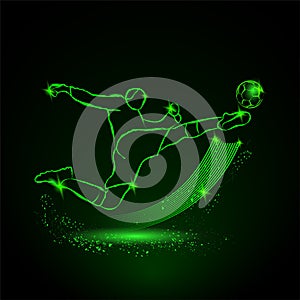 Soccer player, kick in flight, neon style