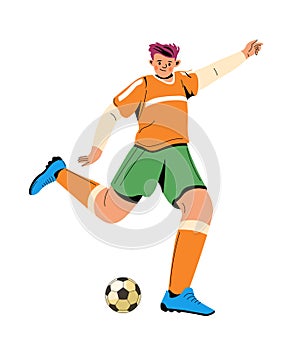 Soccer player kicking ball, footballer in action