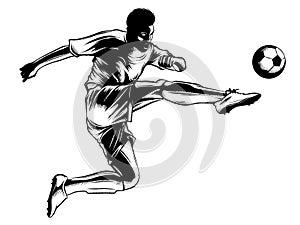 Soccer player kicking ball. illustration of sport